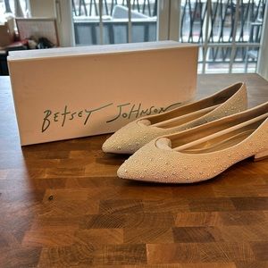 Betsey Johnson Flats, Ivory and Bedazzled, Brand New in Box